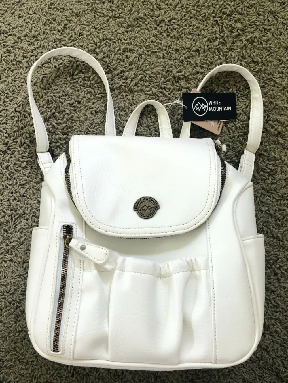 White Mountain White Faux Leather Multi-Pocket Backpack School NWT